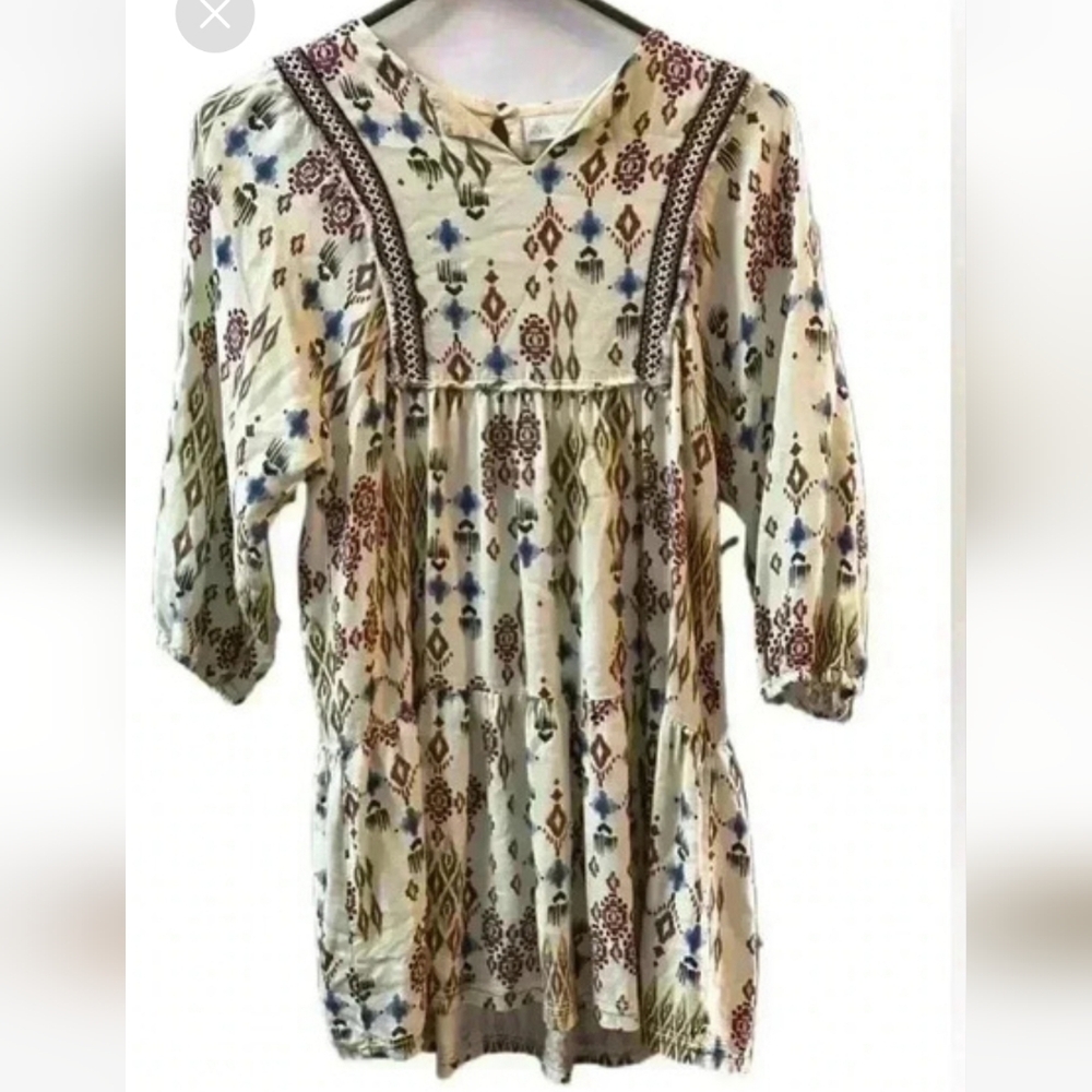 Zara Cream Tunic with Multicolor Aztec Print